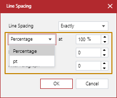 Line Spacing pop-up dialog box Line Spacing pop-up dialog box